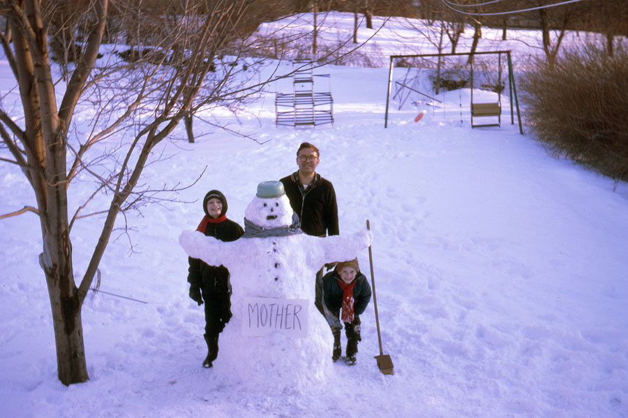 The boys build a snowman